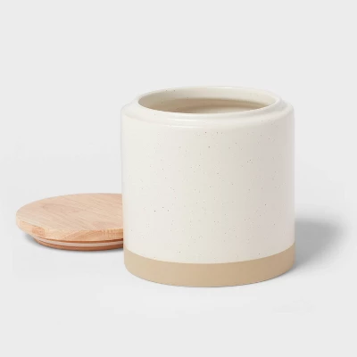 Camwood Collection Medium Stoneware Canister With Wood Lid Cream - Threshold™ 2 Camwood Collection Medium Stoneware Canister With Wood Lid Cream - Threshold™ - Image 2