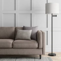 Metal Column Swing Arm Floor Lamp Black - Threshold™