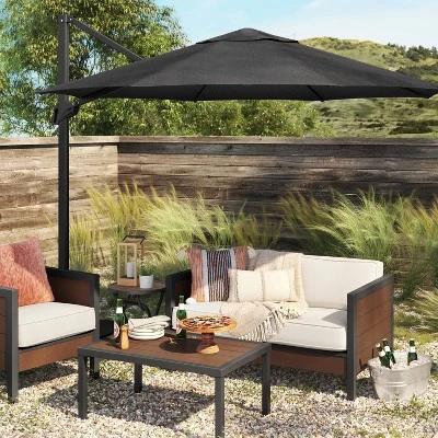 11'x11' Offset Patio Umbrella Black - Black Pole - Threshold™ 1 11'x11' Offset Patio Umbrella Black - Black Pole - Threshold™
