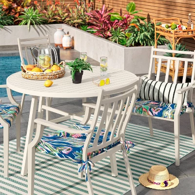 5'x7' Narrow Wornstripe Rectangular Woven Outdoor Area Rug Turquoise Blue - Threshold™ 1 5'x7' Narrow Wornstripe Rectangular Woven Outdoor Area Rug Turquoise Blue - Threshold™