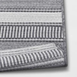 7'x10' Striped Rectangular Woven Outdoor Area Rug Charcoal Gray/Ivory - Threshold™ -Threshold Sales Store GUEST 4ed8cf52 5b9a 4180 83cb e8909f219477