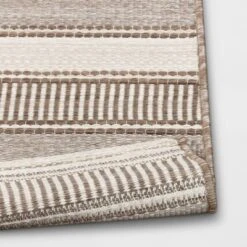 5' X 7' Woven Stripe Outdoor Rug Khaki/Ivory - Threshold™ -Threshold Sales Store GUEST 64f6791c d834 4927 998a fa2124340e7a