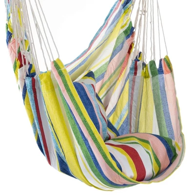 3.3' Cushioned Outdoor Hammock Chair With Spreader Bar Summer Stripe Yellow/Red/Blue - Threshold™ 1 3.3' Cushioned Outdoor Hammock Chair With Spreader Bar Summer Stripe Yellow/Red/Blue - Threshold™