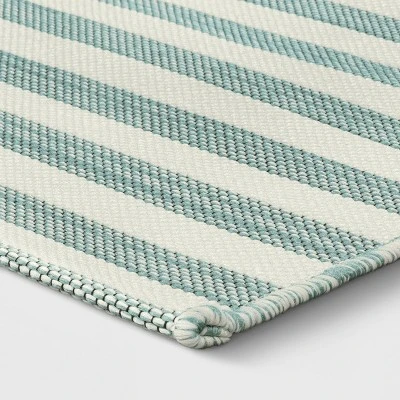 5'x7' Narrow Wornstripe Rectangular Woven Outdoor Area Rug Turquoise Blue - Threshold™ 2 5'x7' Narrow Wornstripe Rectangular Woven Outdoor Area Rug Turquoise Blue - Threshold™ - Image 2