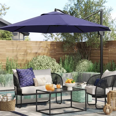 11'x11' Offset Patio Umbrella Navy - Black Pole - Threshold™ 1 11'x11' Offset Patio Umbrella Navy - Black Pole - Threshold™