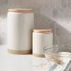 Camwood Collection Large Stoneware Canister With Wood Lid Cream - Threshold™