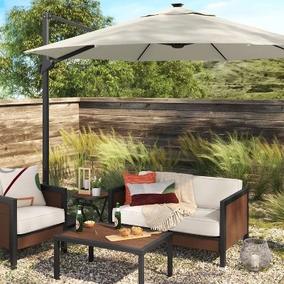 11'x11' Offset Solar Patio Umbrella - Black Pole - Threshold™ 1 11'x11' Offset Solar Patio Umbrella - Black Pole - Threshold™