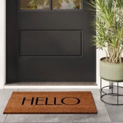 1'6"x2'6" 'Hello' Stripe Border Coir Doormat Natural - Threshold™