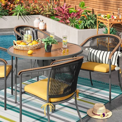 5'x7' Textural Stripe Rectangular Woven Outdoor Area Rug Light Green - Threshold™ 1 5'x7' Textural Stripe Rectangular Woven Outdoor Area Rug Light Green - Threshold™