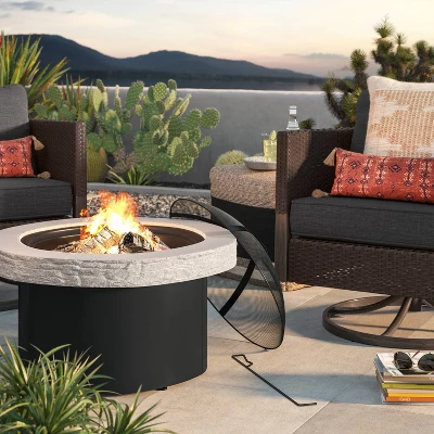 32" Stack Stone Wood Burning Outdoor Fireplace With Spark Screen - Threshold™ 1 32" Stack Stone Wood Burning Outdoor Fireplace With Spark Screen - Threshold™